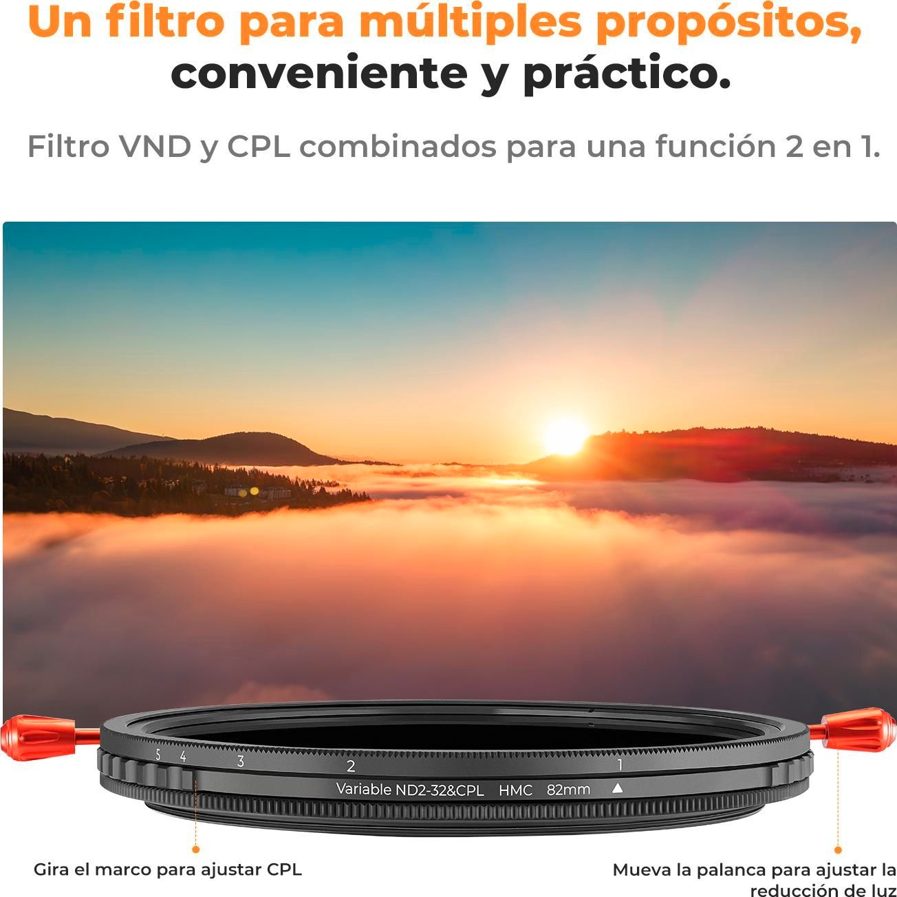 K&F Concept 82mm 2 in 1 ND2-ND32 Variable Neutral Density VND + CPL Filter KF01.2603 - 4